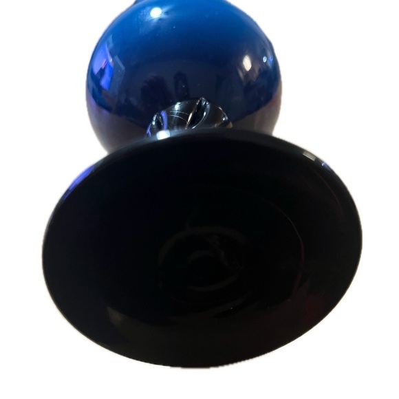 Vintage Elegant Blue and Black Glass Handblown Vase with Black Swirl Stem - Picture 6 of 6
